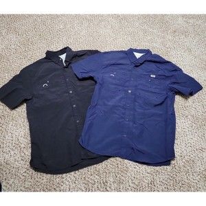 TSLA Navy Blue & Black Button Up Performance Venting Fishing Shirt Men's USA L